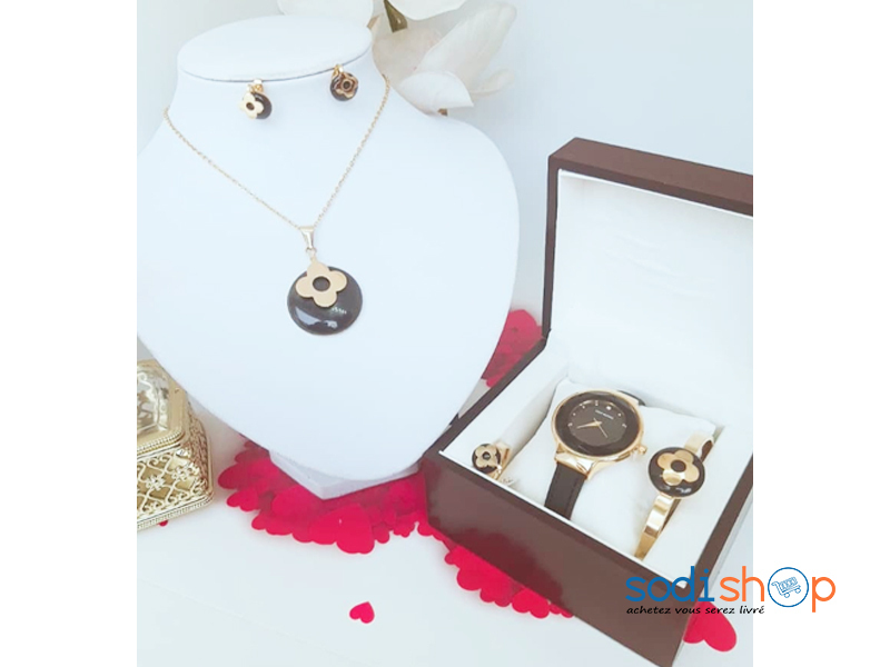 Collier Ensemble - Avec Bracelet et Montre En Cuir MJ0022