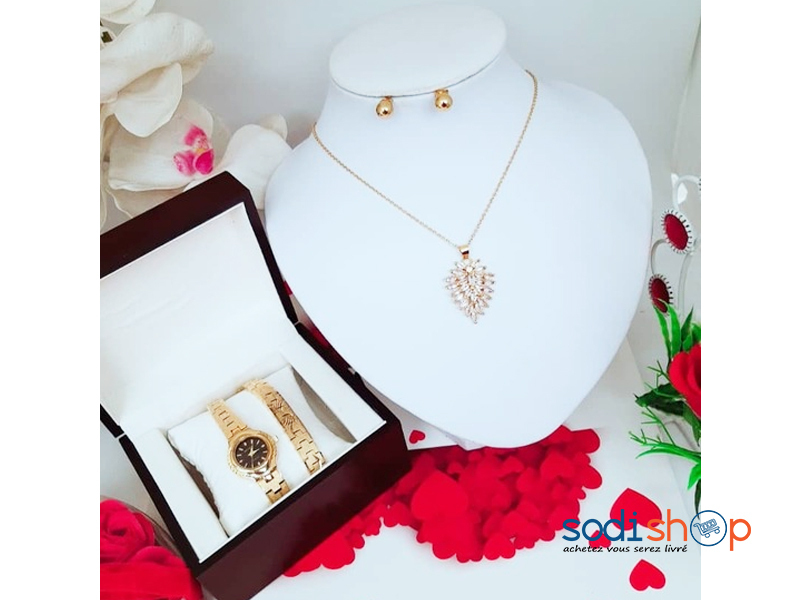 Ensemble de Collier, Montre et Bracelet Plaqué Or MJ0022