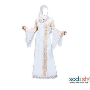 Robe Kaftan Couleur Blanche et Doré Tissu Brodé AJ00128