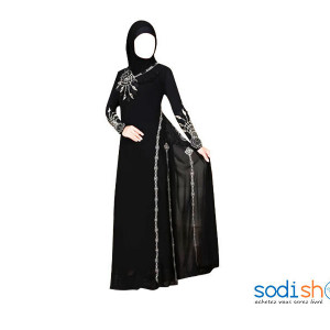 Robe Kaftan Couleur Noir Tissu Brodé en Doré AJ00128