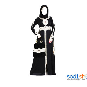 Robe Kaftan Couleur Noir et Doré Brodé AJ00128
