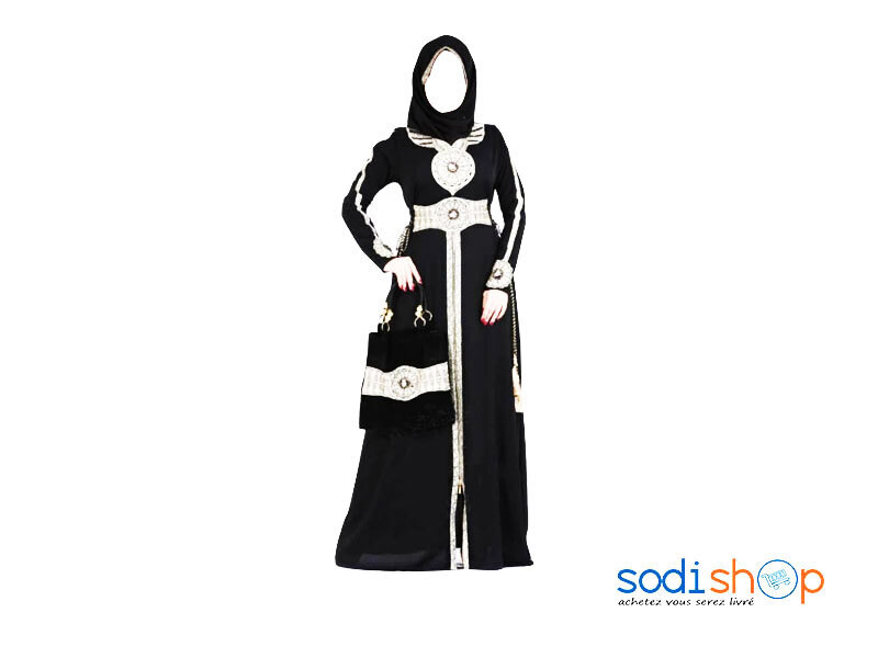 Robe Kaftan Couleur Noir et Doré Brodé AJ00128