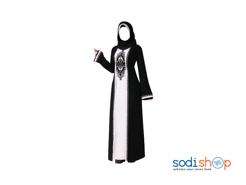 Robe Musulmane Abaya Couleur Noir et Blanc AJ00128