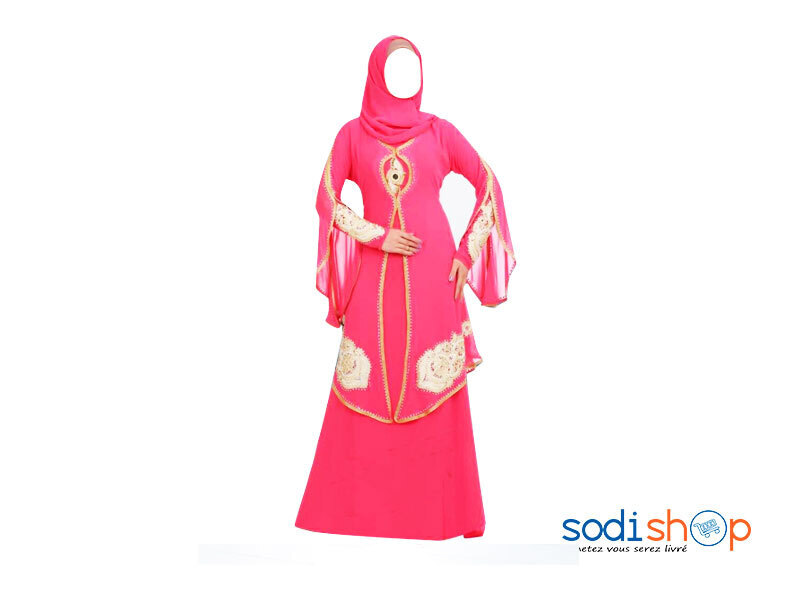 Robe Musulmane Kaftan Couleur Rose 2 Pièces AJ00128