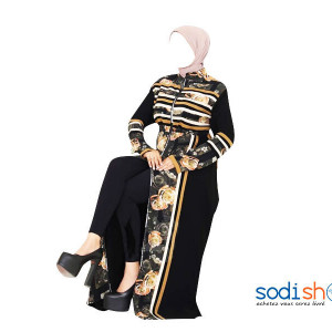 Robe Musulmane Kaftan Deux Pièces Imprimé Fleur AJ00128