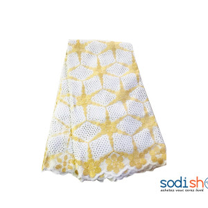 Tissu Brodé 100% en Coton Blanc et Doré 5 Yards OM00121