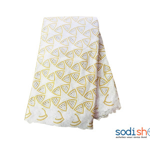 Tissu Brodé 100% en Coton - Blanc et Doré 5 Yard OM00121
