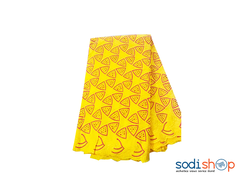 Tissu Brodé 100% en Coton Couleur Jaune 5 Yards OM00121