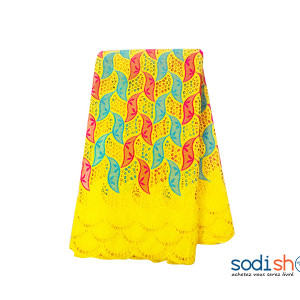 Brodé 100% en Coton Jaune, Rose et Bleu 5 Yards OM00121