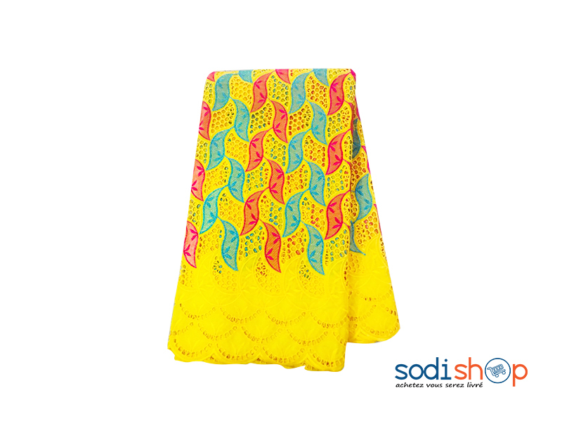 Brodé 100% en Coton Jaune, Rose et Bleu 5 Yards OM00121
