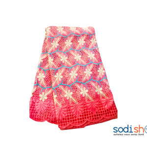 Tissu Brodé 100% en Coton Rouge et Doré 5 Yards OM00121