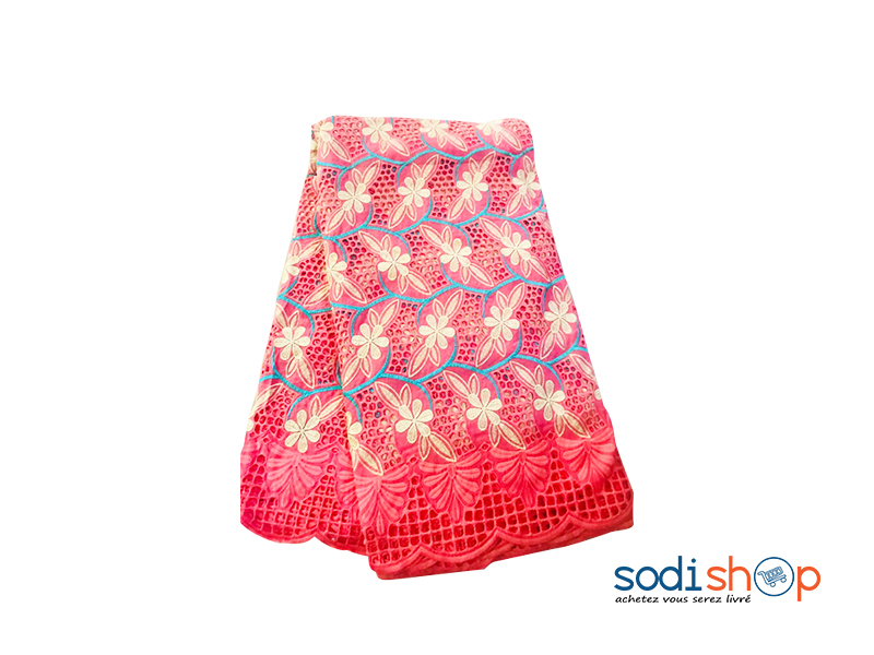 Tissu Brodé 100% en Coton Rouge et Doré 5 Yards OM00121