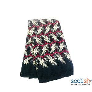 Brodé 100% en Coton Noir, Rouge et Doré 5 Yards OM00121