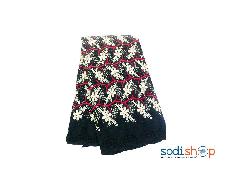 Brodé 100% en Coton Noir, Rouge et Doré 5 Yards OM00121