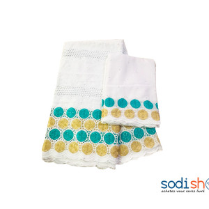 Brodé à Motif Tissu 100%Coton 5 Yards - Couleur Blanc OM00121