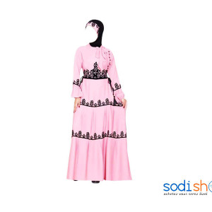 Robe Longue Hijab en Tissu - Couleur Rose AJ00128