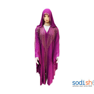 Robe Tombante Avec Foulard - Manche Couverte - Avec Perles Couleur Rose Foncé AJ00128