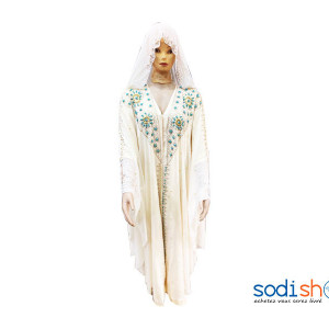 Tunique Pour Femme - Robe à Motif Arabique + Voile Couleur Blanc et Bleu AJ00128