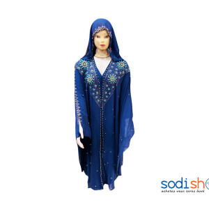 Tunique Pour Femme - Robe à Motif Arabique + Voile Couleur Bleu AJ00128