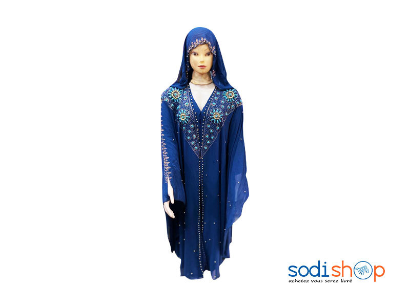 Tunique Pour Femme - Robe à Motif Arabique + Voile Couleur Bleu AJ00128