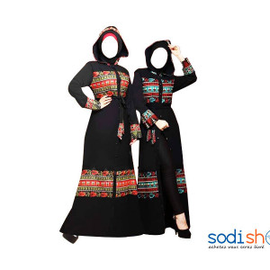 Hijab Classique - Joli Design Couleur Noir et Rouge AJ00128