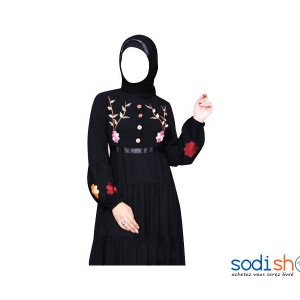 Robe Longue Hijab en Tissu - Couleur Noir AJ00128