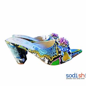 Chaussures à Talon Motif Peau de Serpent - Couleur Gris et Vert Pour Femme KS0009