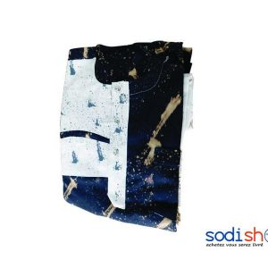 Boubou + Pantalon 2 Pièces - Tissu en Coton Noir et Blanc Taille XL DD00132