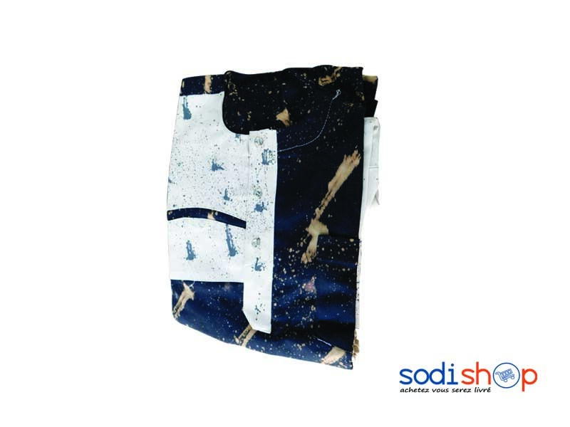 Boubou + Pantalon 2 Pièces - Tissu en Coton Noir et Blanc Taille XL DD00132