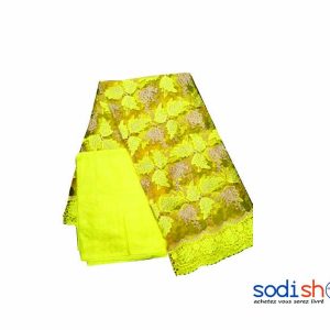Brodé en Coton + Bazin Getzner Tissu Elégant - Couleur Jaune 3 et 1 Mètres DD00132