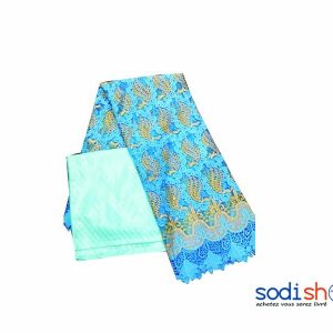 Brodé en Coton + Bazin Getzner Tissu Élégant - Couleur Bleu 3 et 1 Mètres DD00132