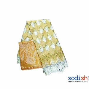 Brodé Dipure + Bazin Getzner Tissu en Coton - Couleur Marron 3 et 1 Mètres DD00132 
