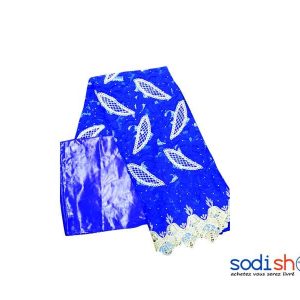 Brodé en Coton + Bazin Getzner Tissu Elégant - Couleur Bleu et Violet 3+1 Mètres DD00132