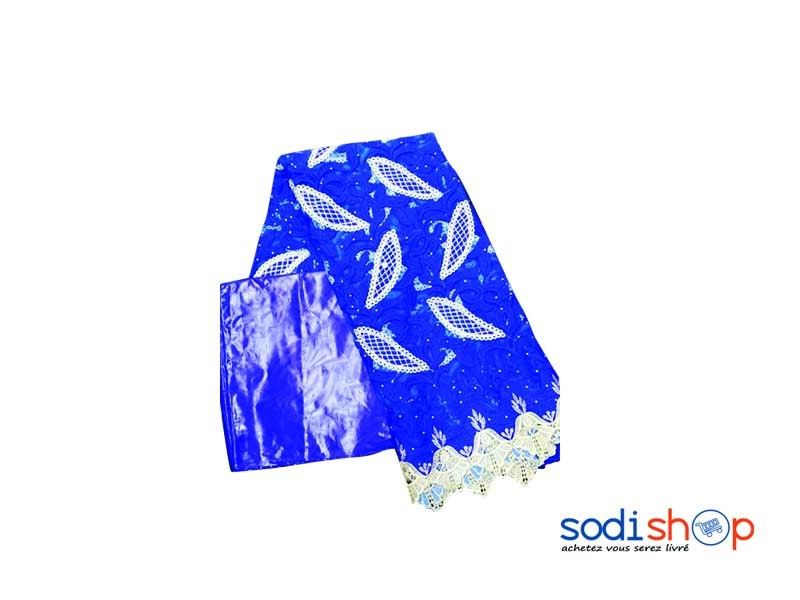 Brodé en Coton + Bazin Getzner Tissu Elégant - Couleur Bleu et Violet 3+1 Mètres DD00132