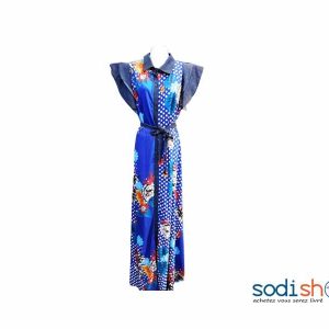 Robe Longue Manches Papillons - Couleur Bleu Pour Femme MKS00133