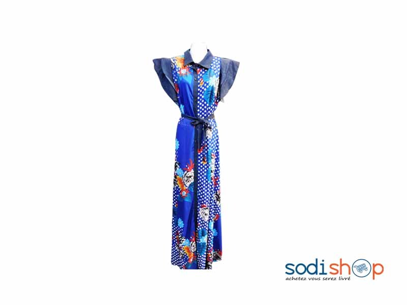 Robe Longue Manches Papillons - Couleur Bleu Pour Femme MKS00133