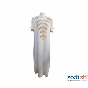 Robe Longue Manches Courtes - Couleur Blanc Pour Femme MKS00133