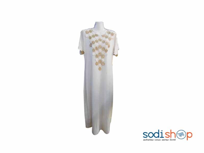 Robe Longue Manches Courtes - Couleur Blanc Pour Femme MKS00133