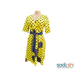 Robe Courte Motif à Pois - Joli Design Couleur Jaune et Noir MKS00133