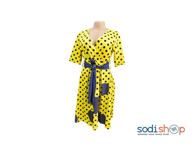 Robe Courte Motif à Pois - Joli Design Couleur Jaune et Noir MKS00133