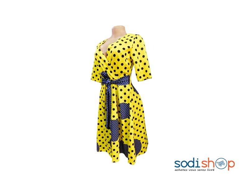 Robe Courte Motif à Pois - Joli Design Couleur Jaune et Noir MKS00133 – Image 2