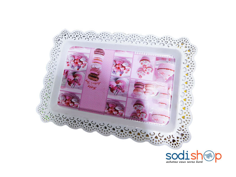 Assiette en Plastique - Joli Plateau Couleur Rose et Blanc LB0060