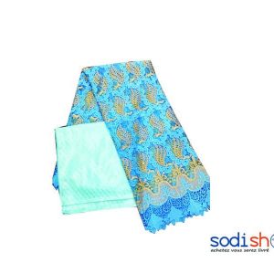 Dentelle + Bazin Getzner Couleur Bleu Turquoise 4 Mètre DD00132