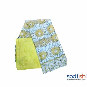 Dentelle + Bazin Getzner Couleur Doré 3 et 1 Mètre DD00132