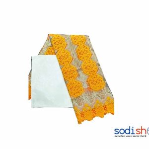 Dentelle + Bazin Getzner Couleur Jaune 3 et 1 Mètre DD00132