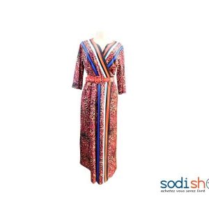 Robe Croisé Motif Imprimé Femme Multicolore MKS00133