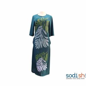 Robe Longue Brodé en Perle Couleur Verte MKS00133