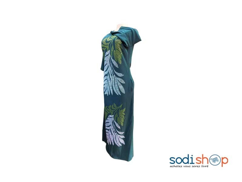Robe Longue Brodé en Perle Couleur Verte MKS00133 – Image 2