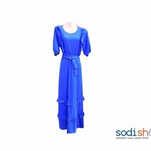 Robe Longue Couleur Bleu Pour Femme MKS00133