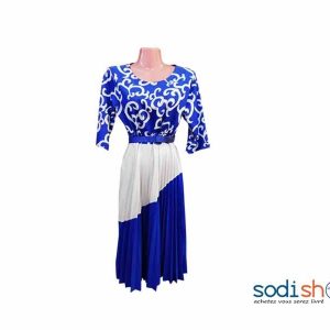 Robe Longue Manche 3/4 Couleur Bleu et Blanc MKS00133
